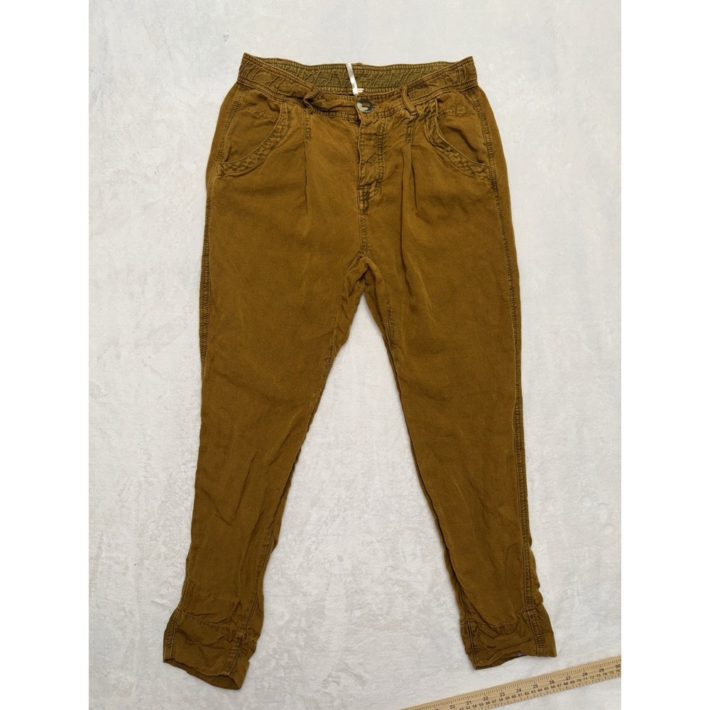 Free People Women's Joggers Camel Brown Linen Blend Barrel Balloon Size 2